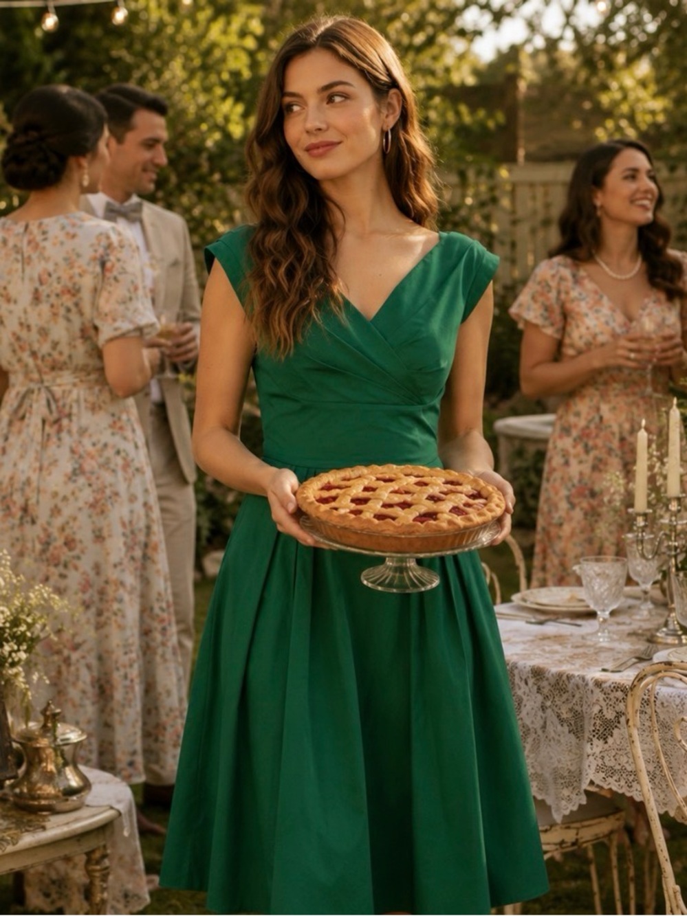 Emerald Green Midi Vintage-Inspired Fit & Flare | (#3886)